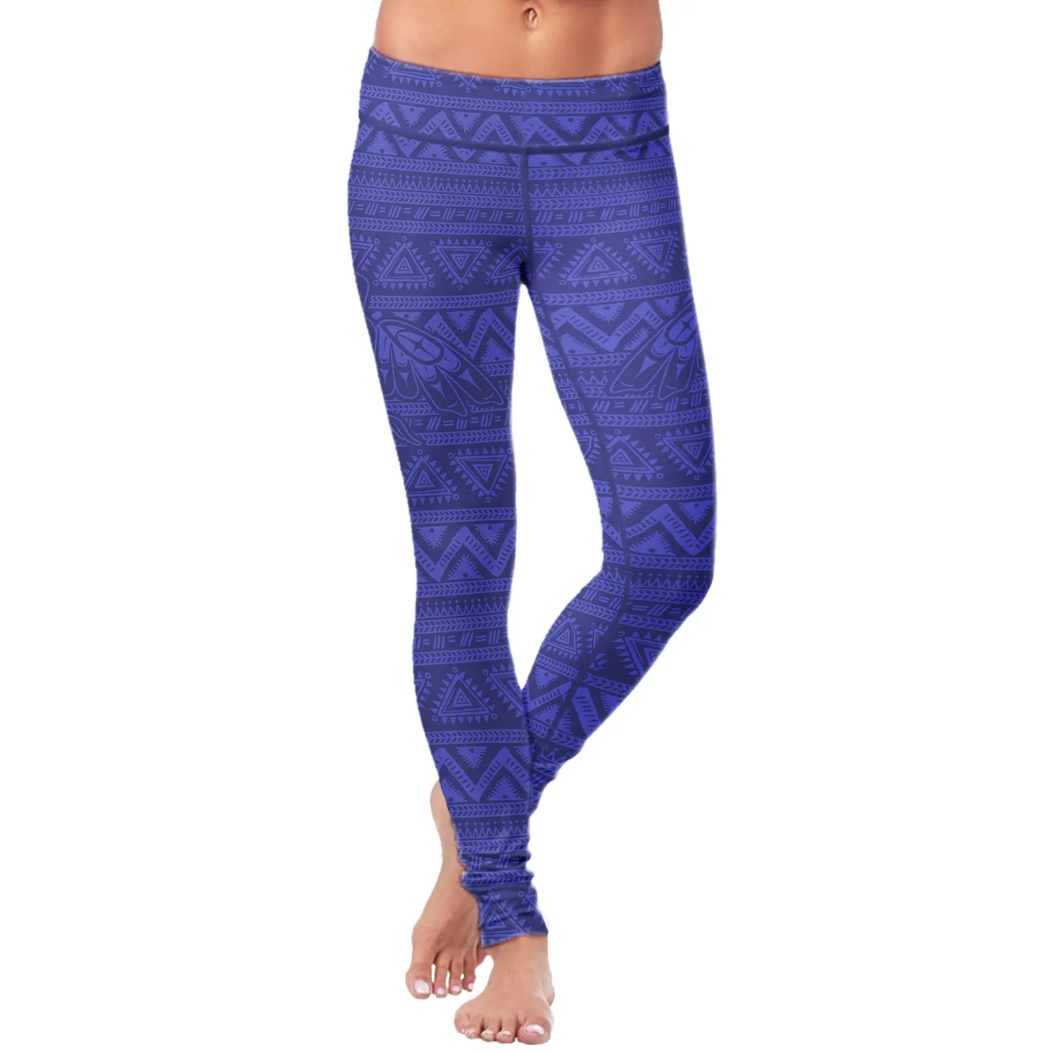 Native Bird Pattern Blue Leggings