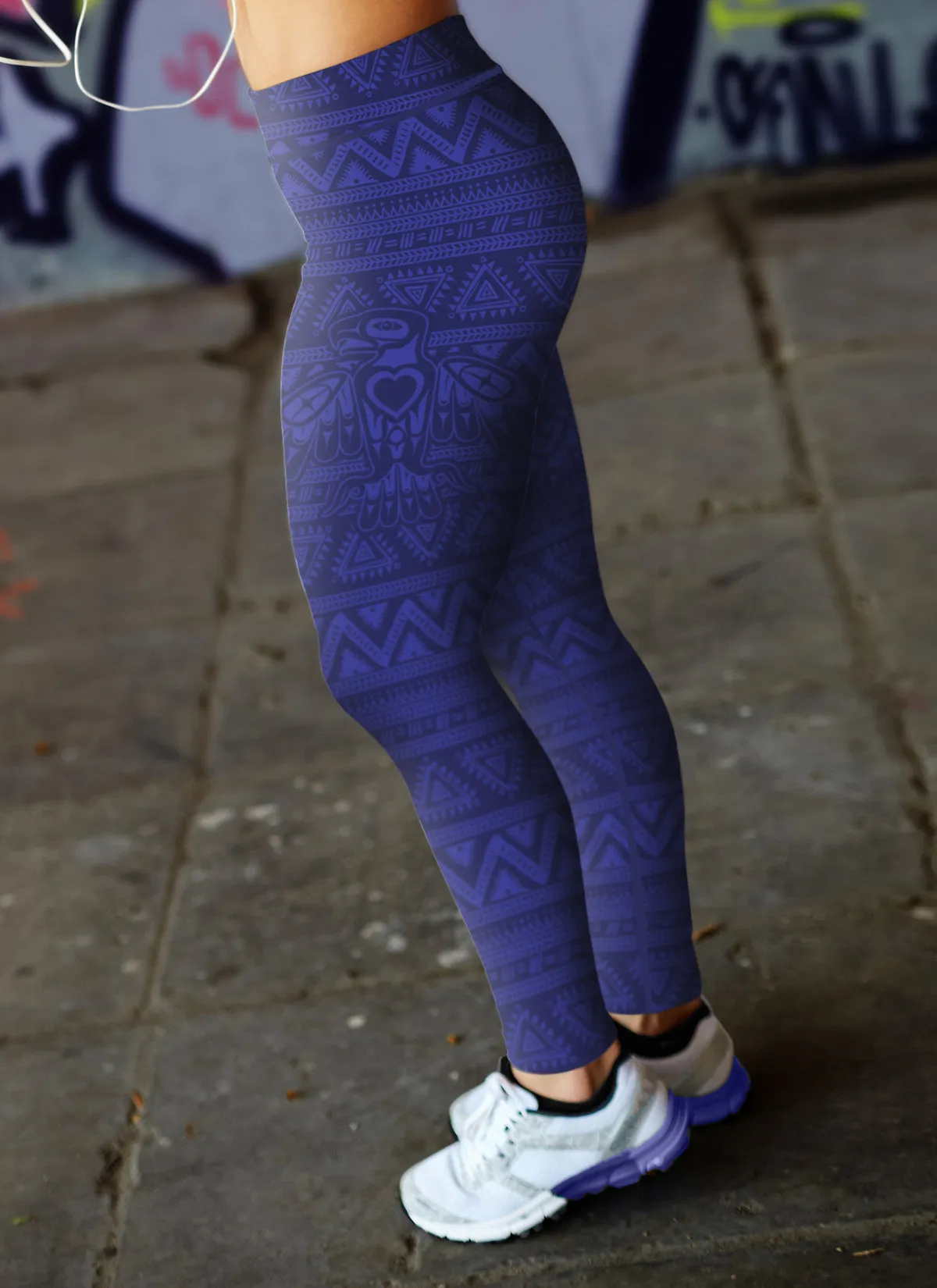 Native Bird Pattern Blue Leggings