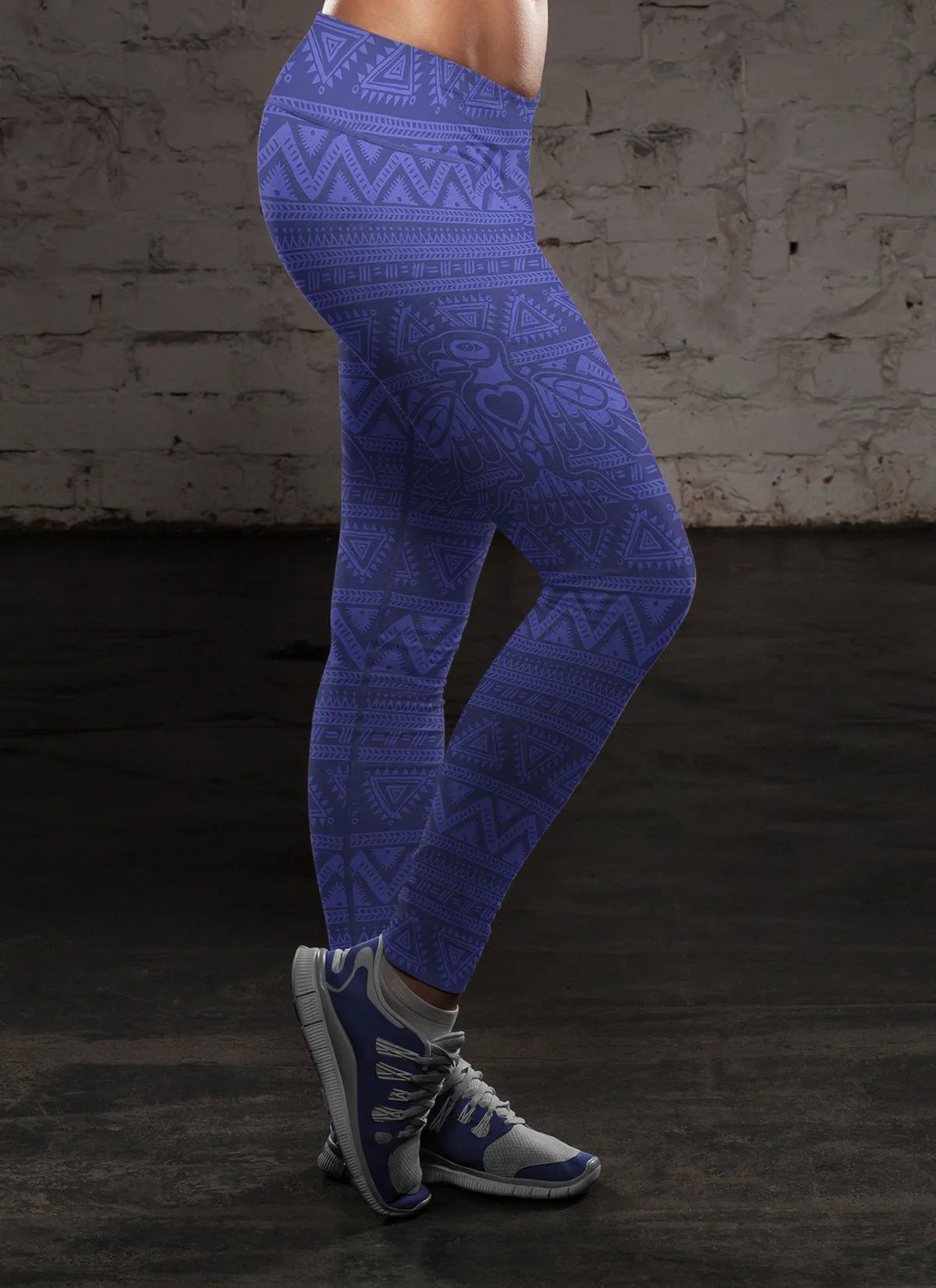 Native Bird Pattern Blue Leggings