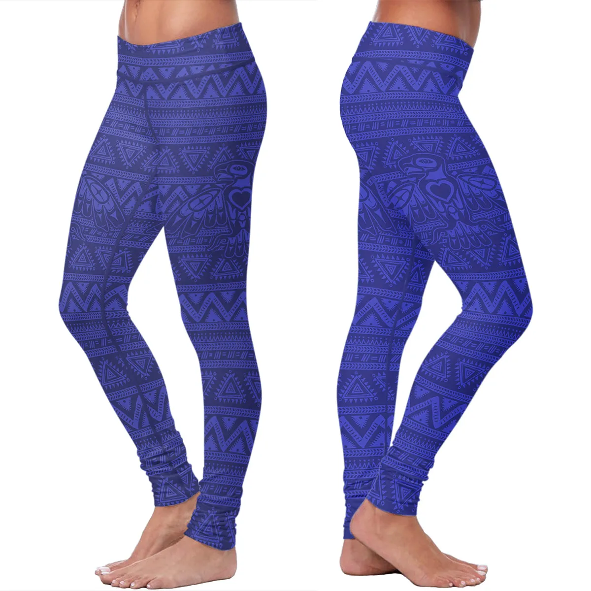 Native Bird Pattern Blue Leggings