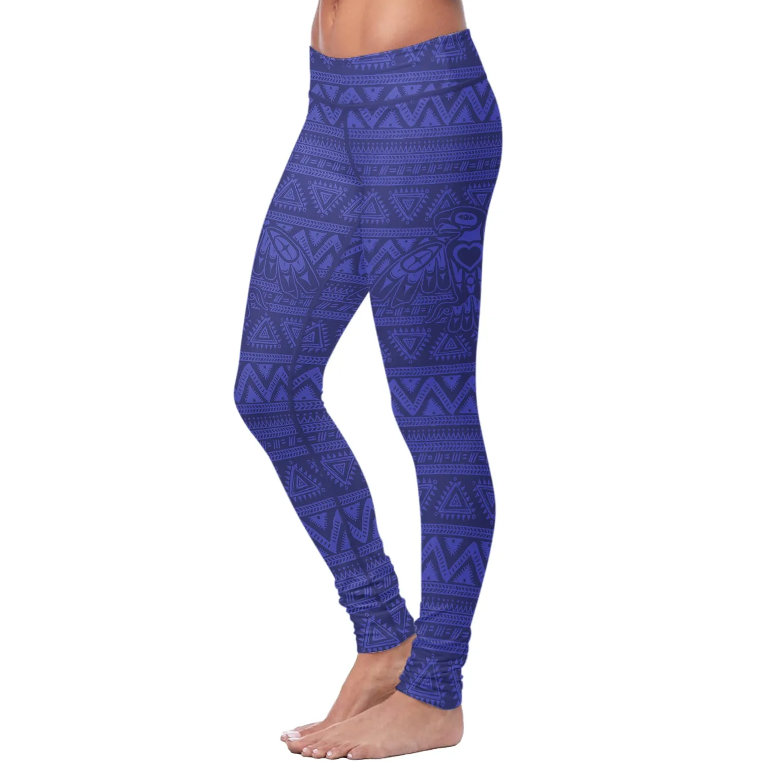 Native Bird Pattern Blue Leggings