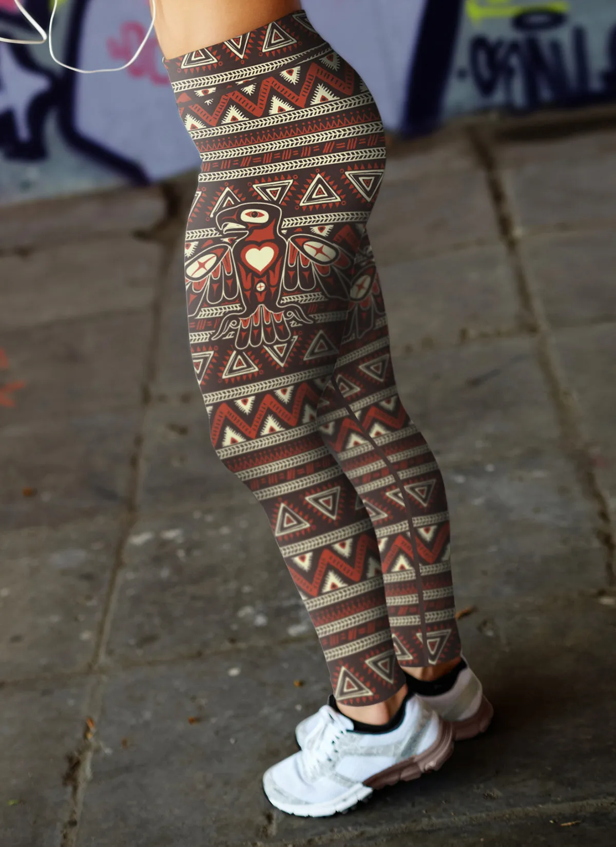 Native Bird Pattern Brown and Orange Leggings