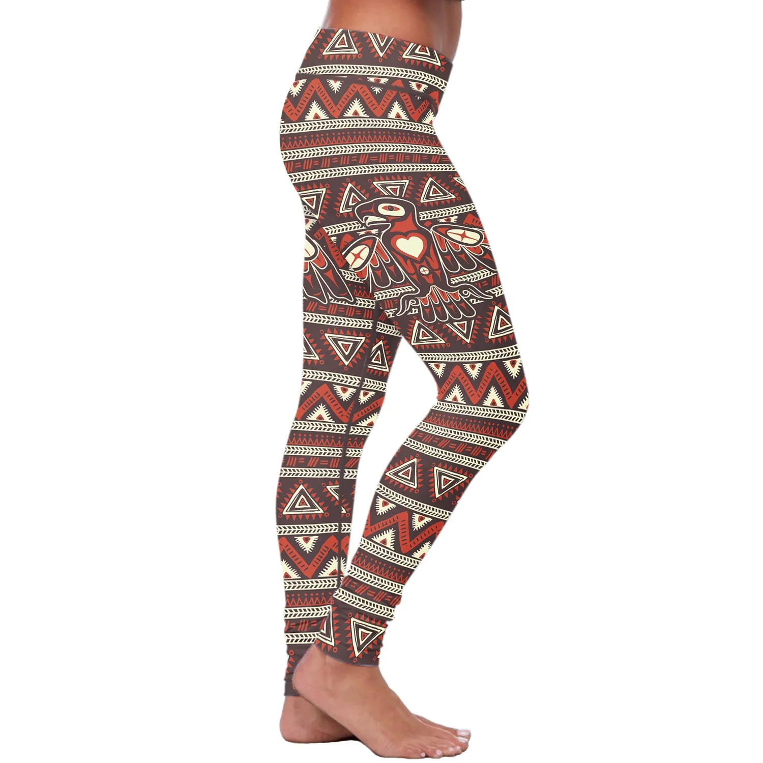 Native Bird Pattern Brown and Orange Leggings