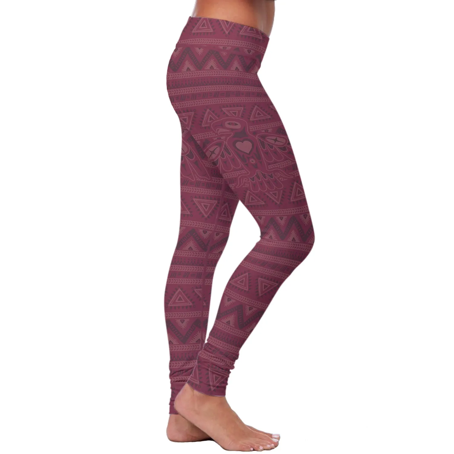 Native Bird Pattern Burgundy Leggings