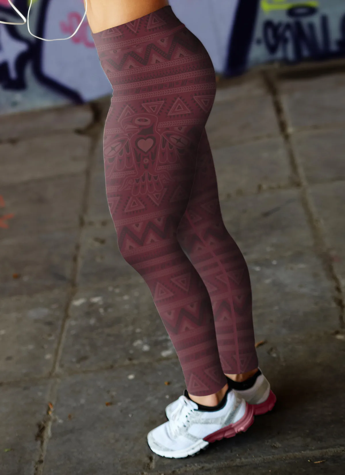 Native Bird Pattern Burgundy Leggings