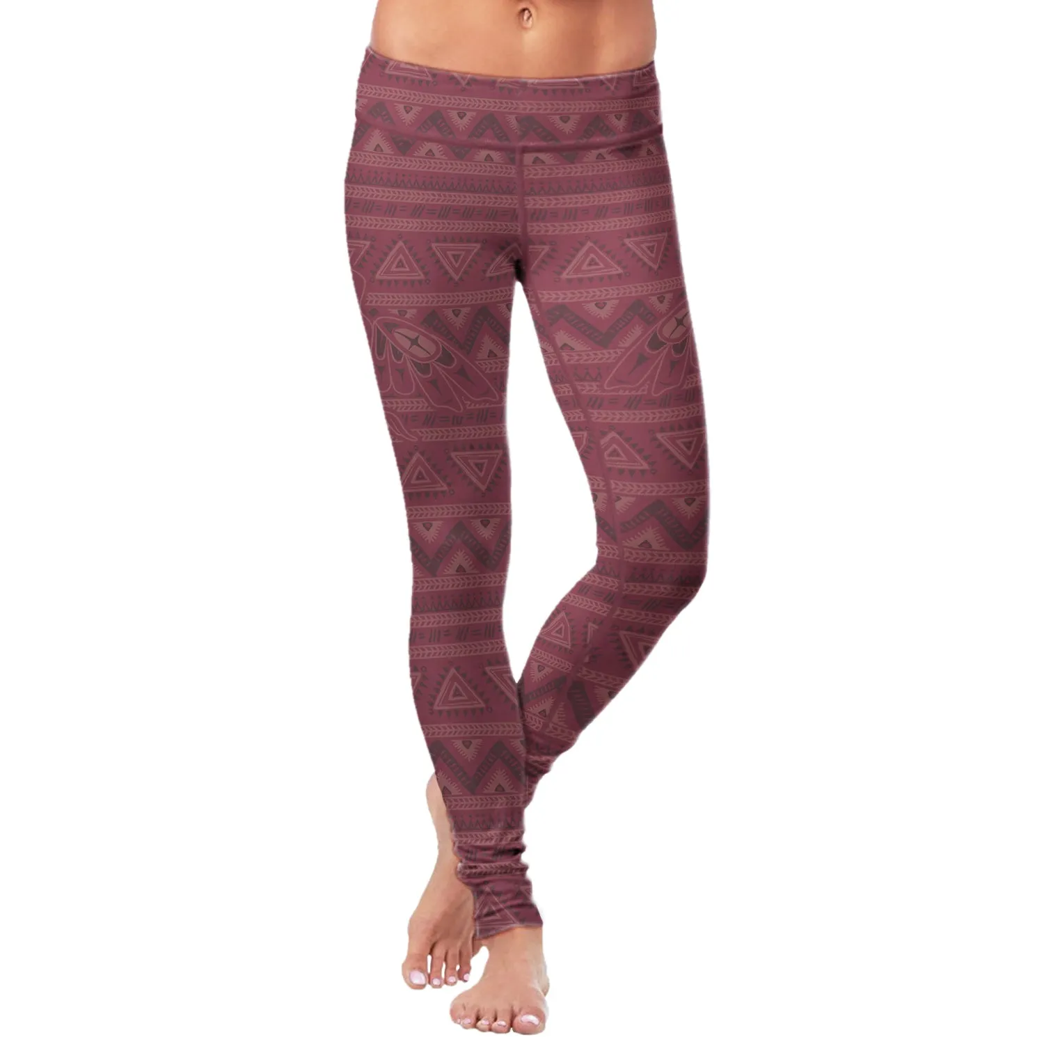 Native Bird Pattern Burgundy Leggings