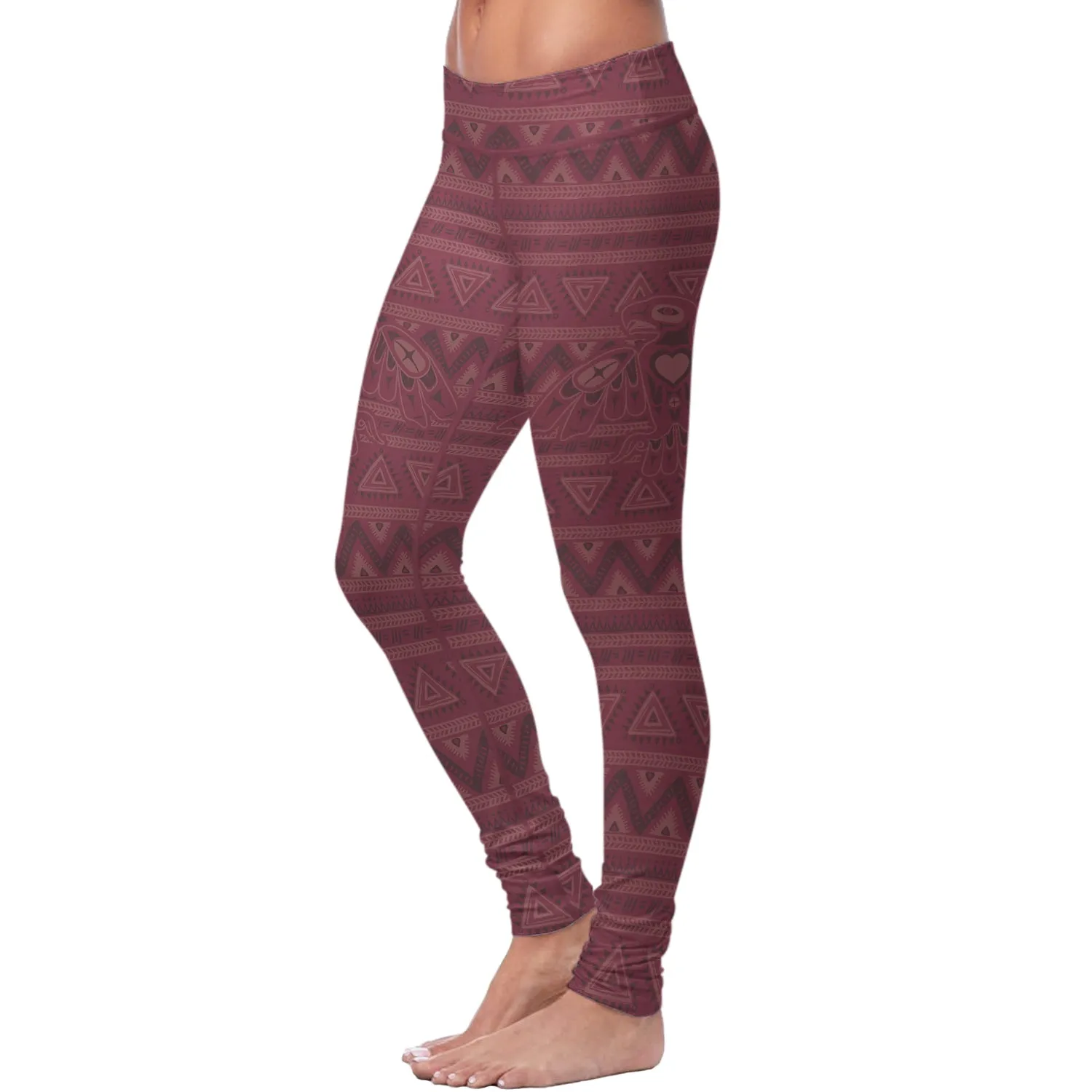 Native Bird Pattern Burgundy Leggings