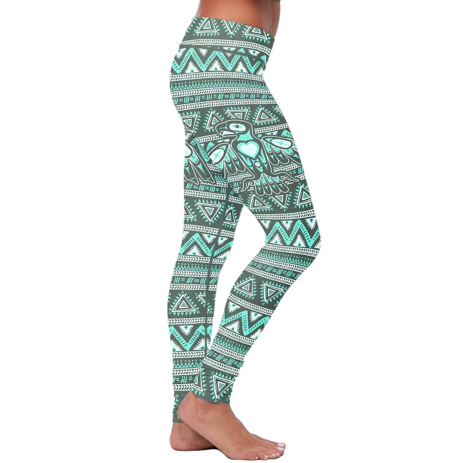 Native Bird Pattern Green Leggings