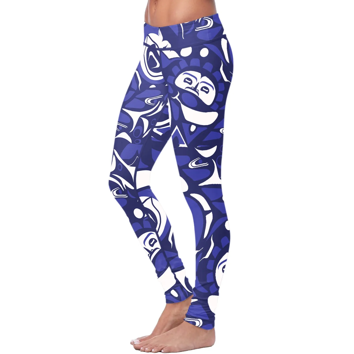 Native Pattern Blue and White Leggings