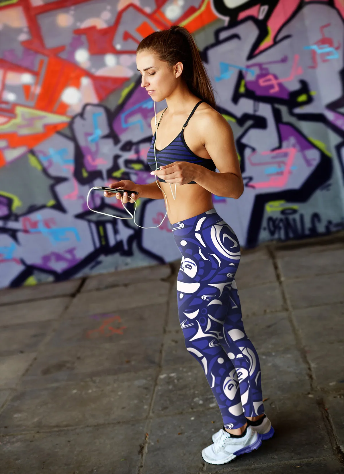 Native Pattern Blue and White Leggings