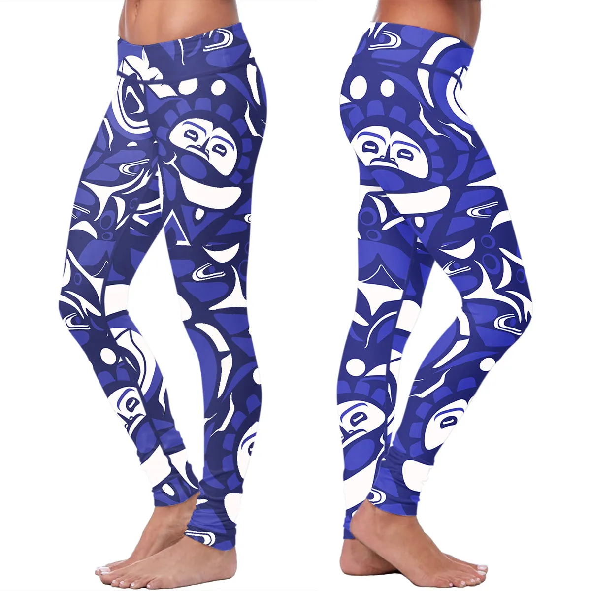 Native Pattern Blue and White Leggings