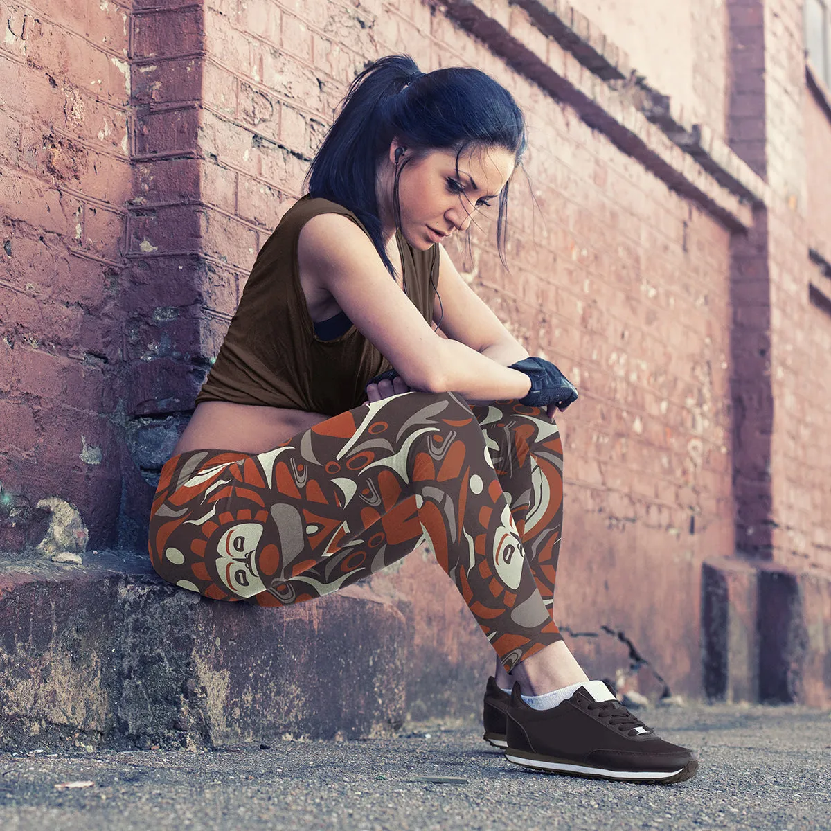 Native Pattern Brown and Orange Leggings