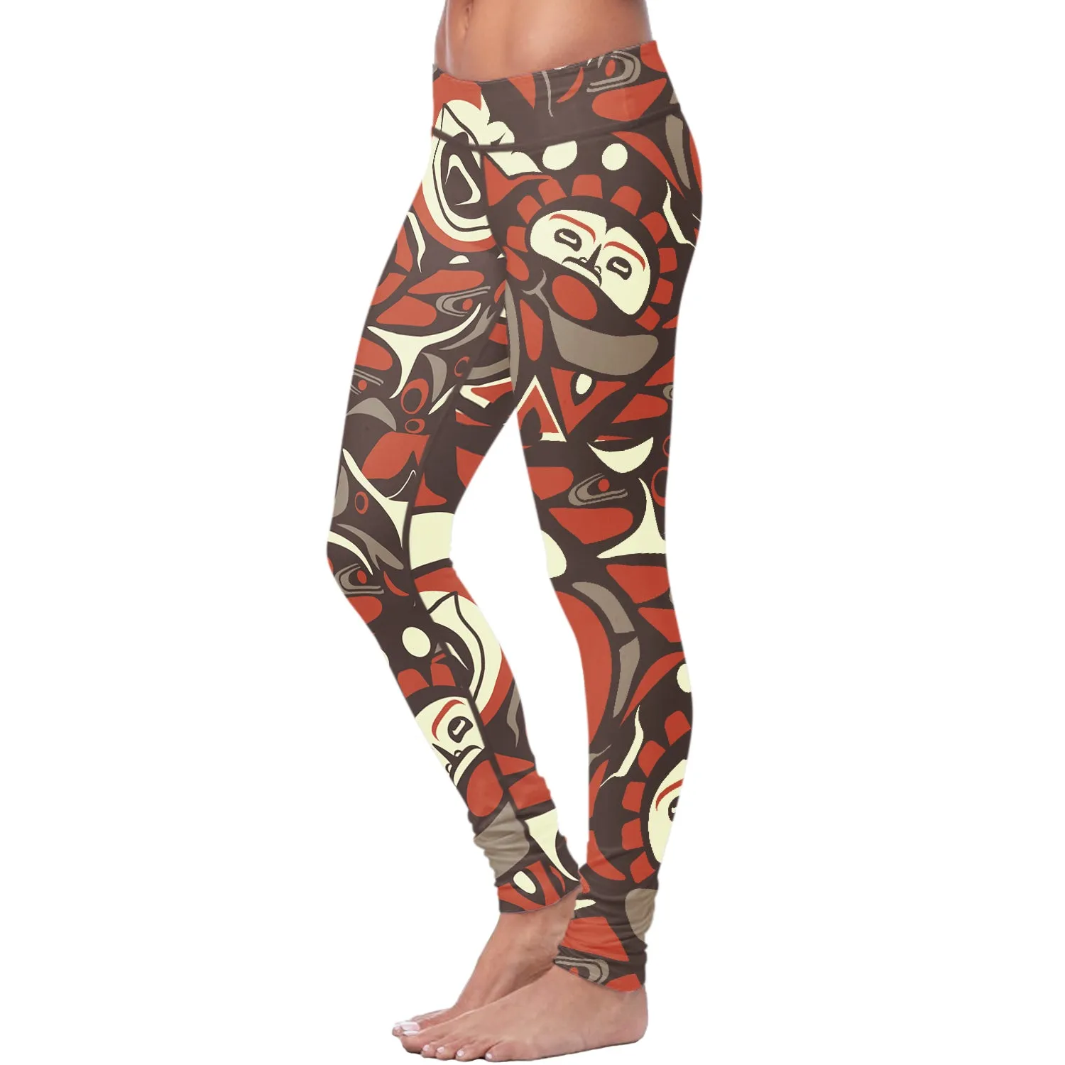 Native Pattern Brown and Orange Leggings