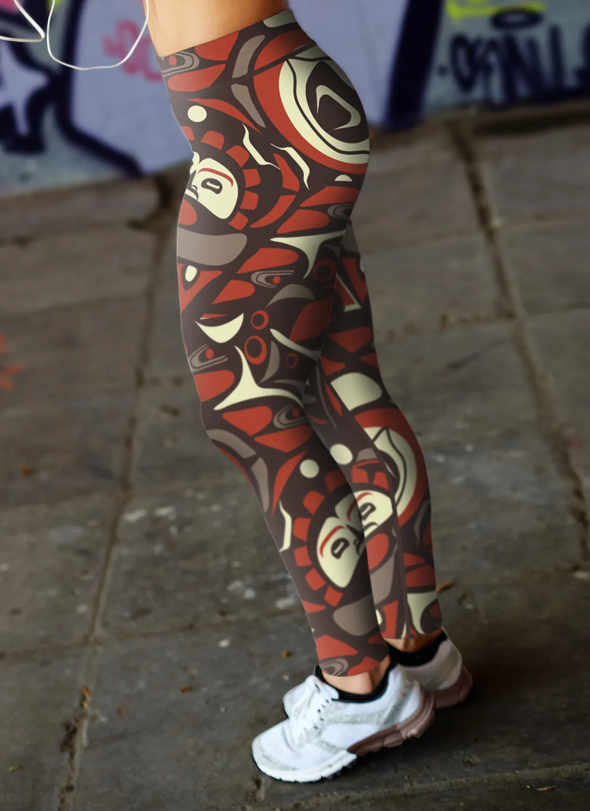 Native Pattern Brown and Orange Leggings