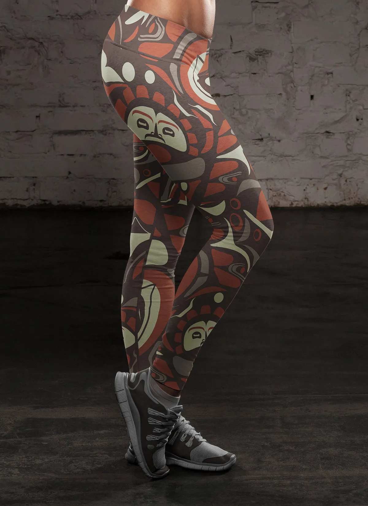 Native Pattern Brown and Orange Leggings