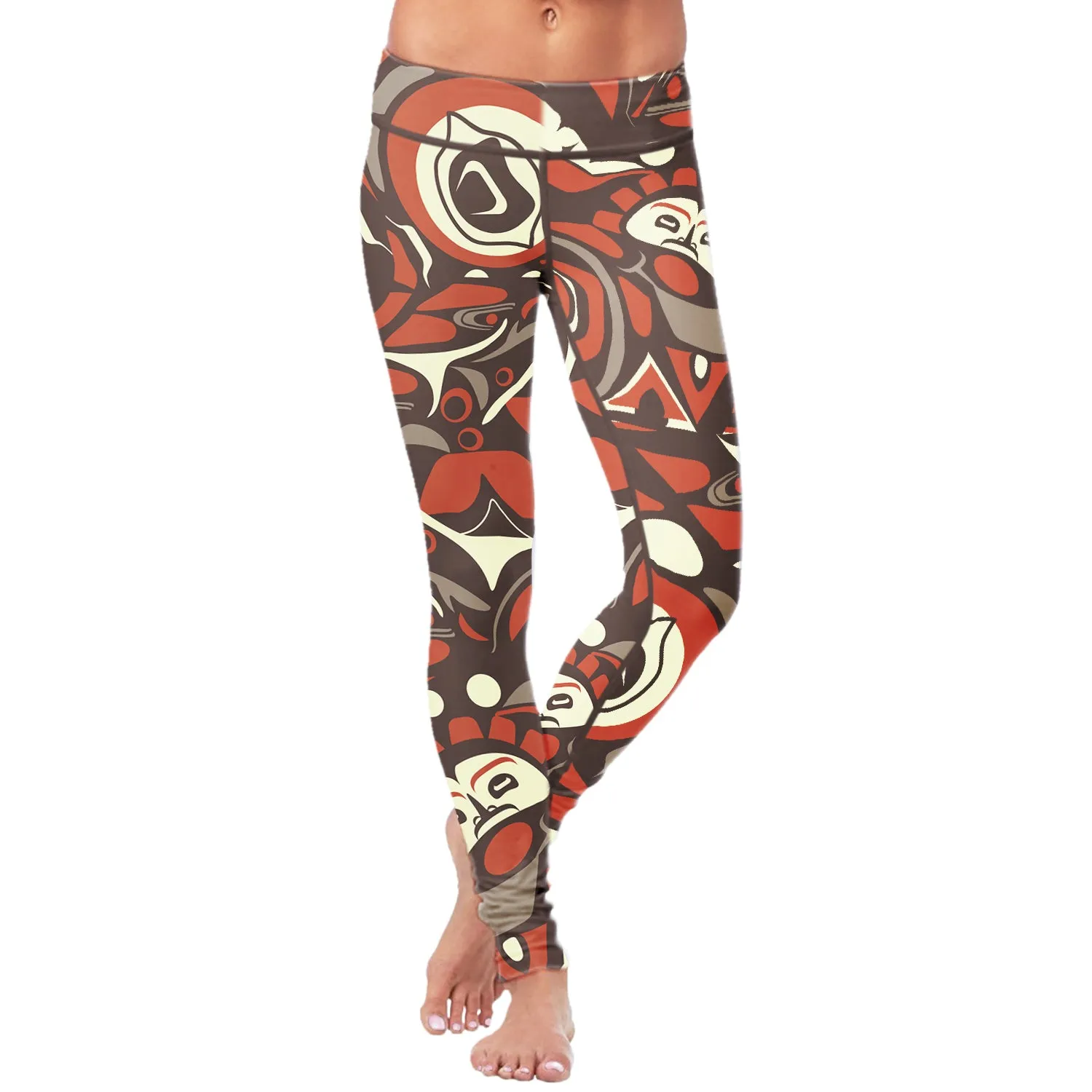 Native Pattern Brown and Orange Leggings