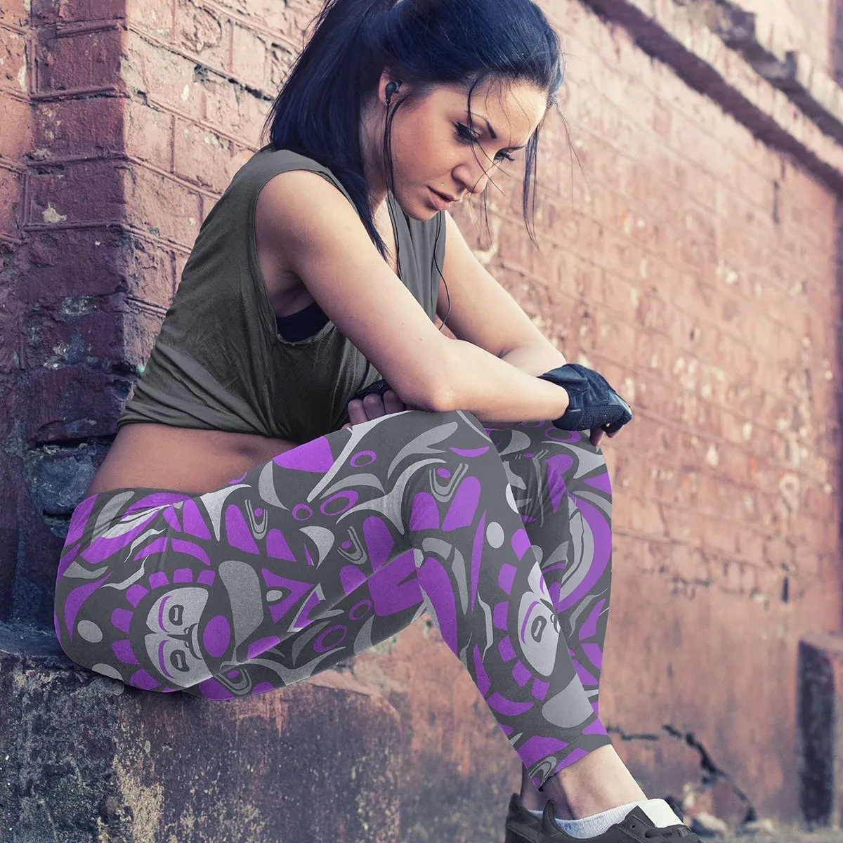 Native Pattern Purple and Gray Leggings