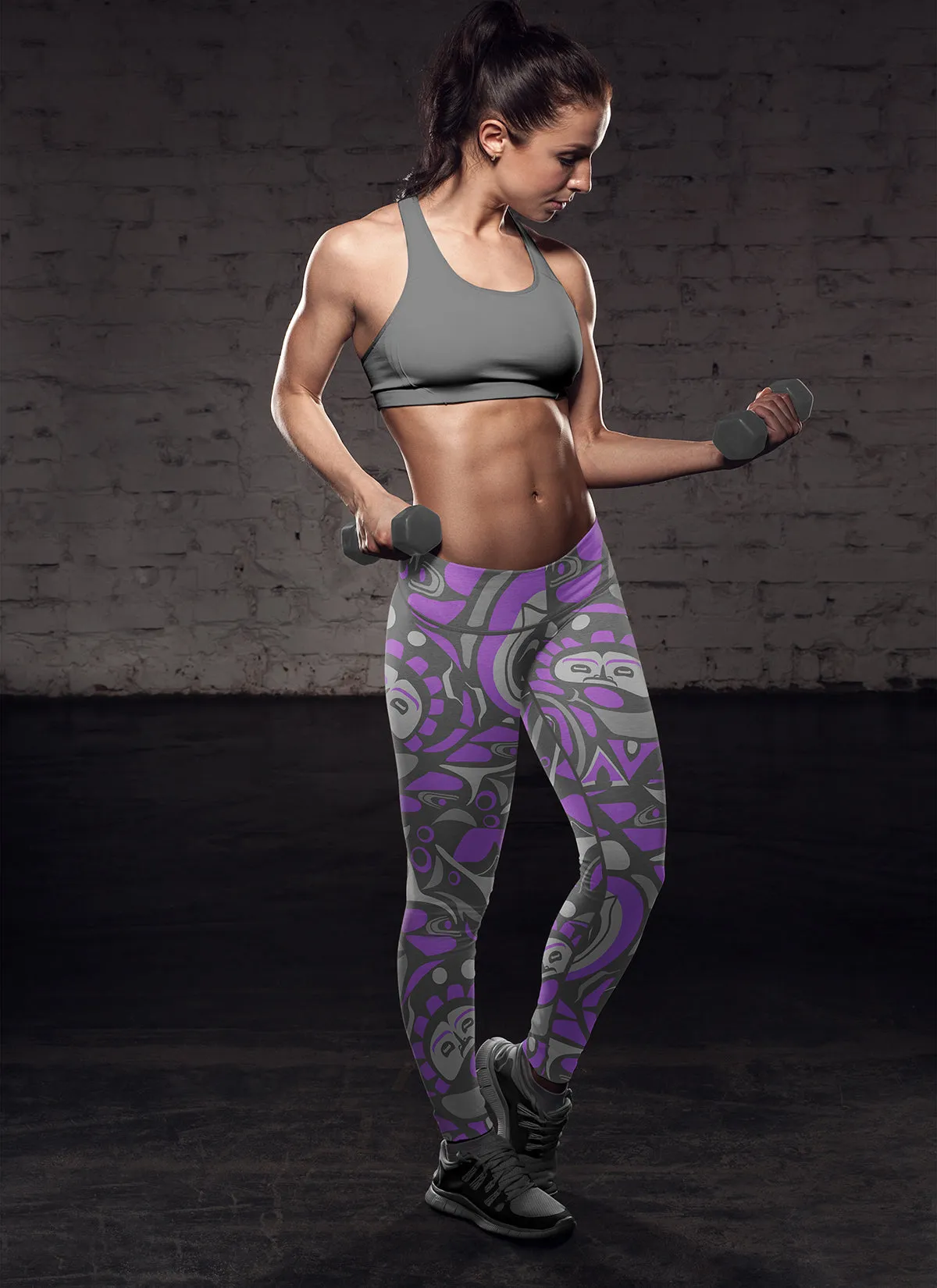 Native Pattern Purple and Gray Leggings