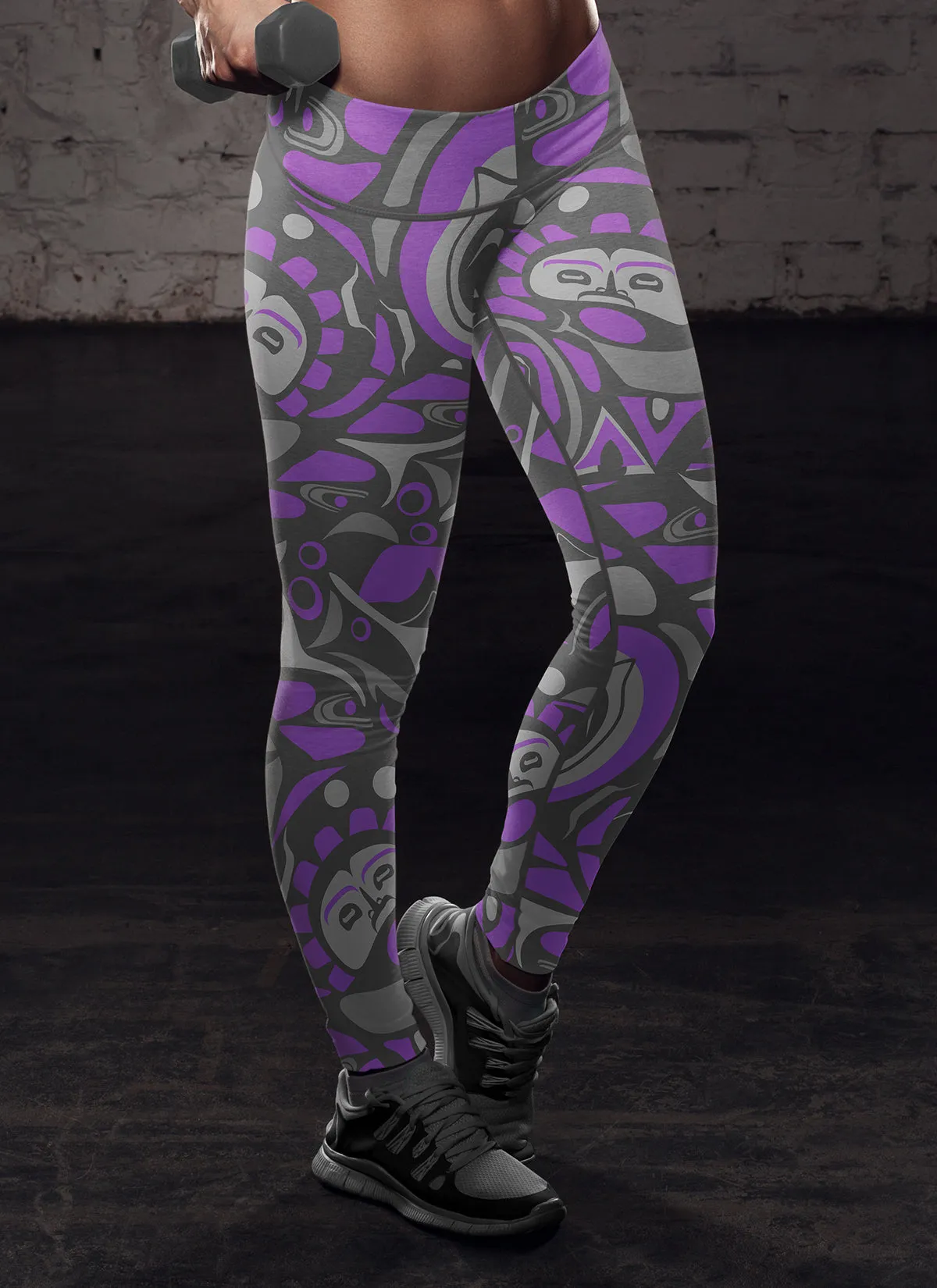 Native Pattern Purple and Gray Leggings