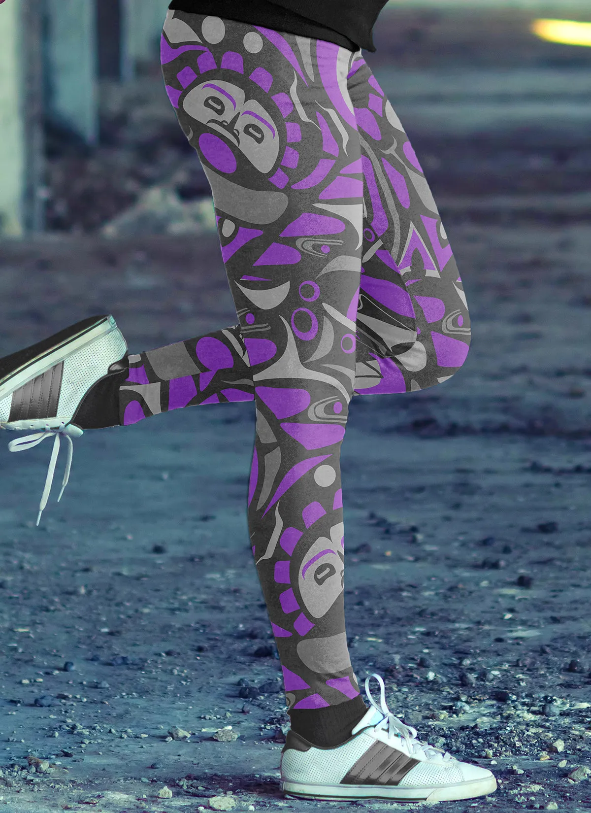 Native Pattern Purple and Gray Leggings