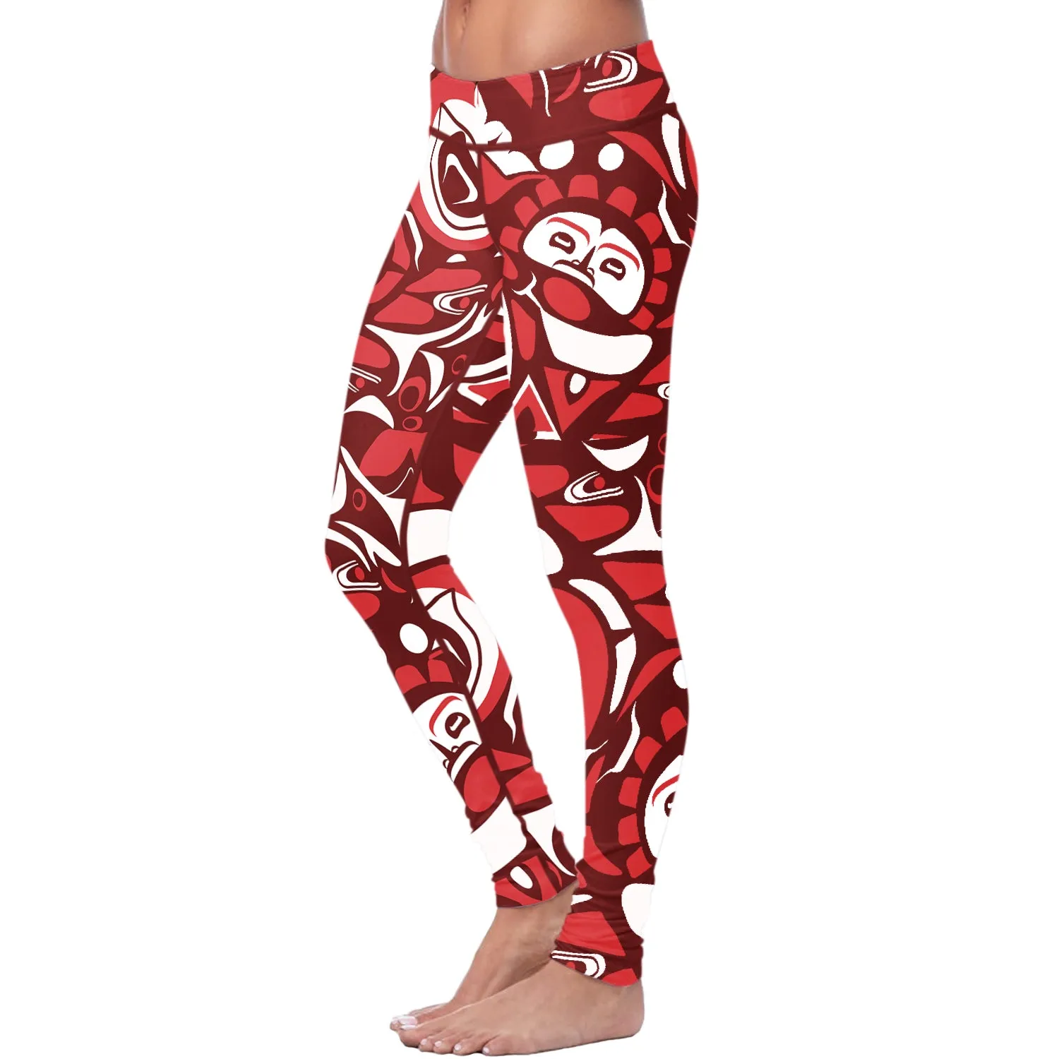 Native Pattern Red and White Leggings