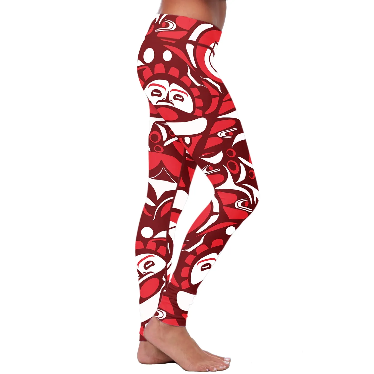 Native Pattern Red and White Leggings