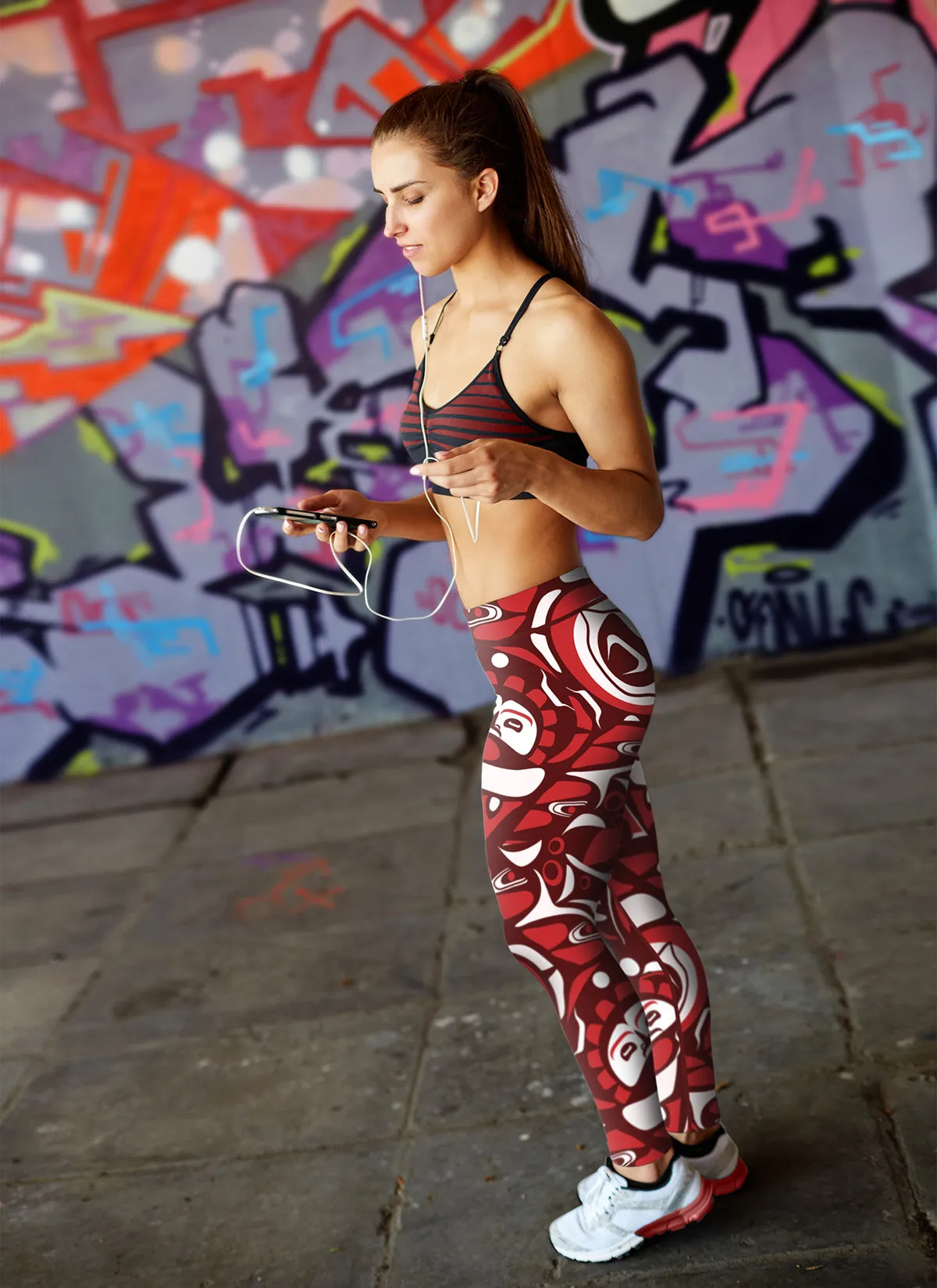 Native Pattern Red and White Leggings