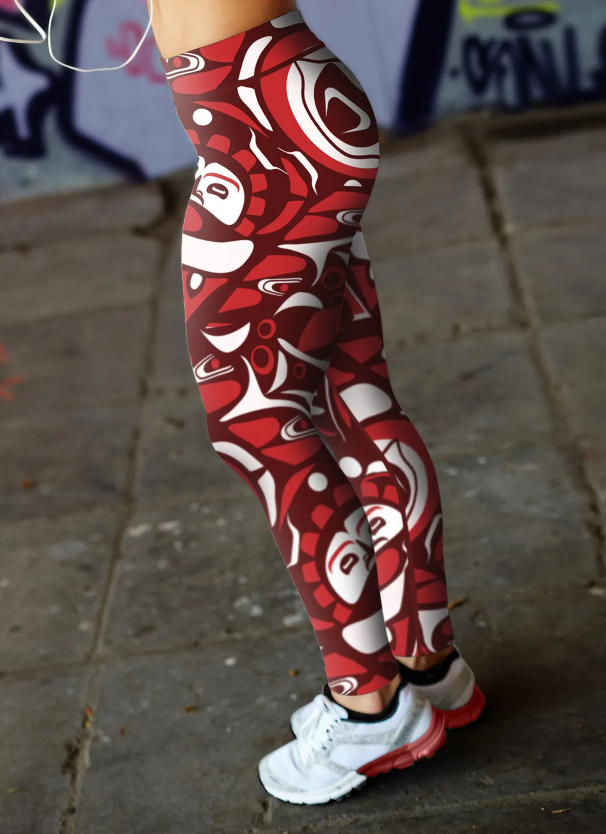 Native Pattern Red and White Leggings