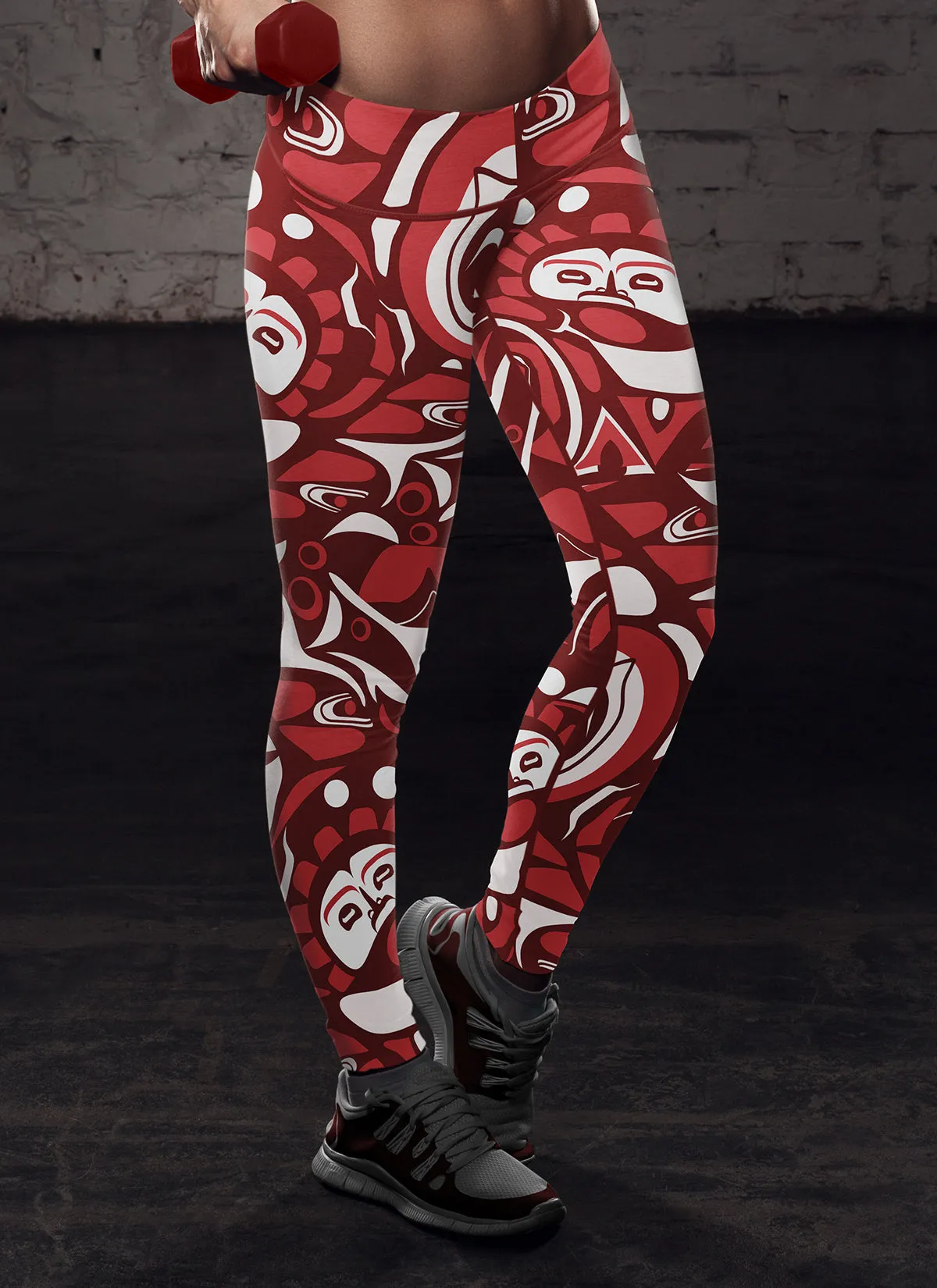 Native Pattern Red and White Leggings