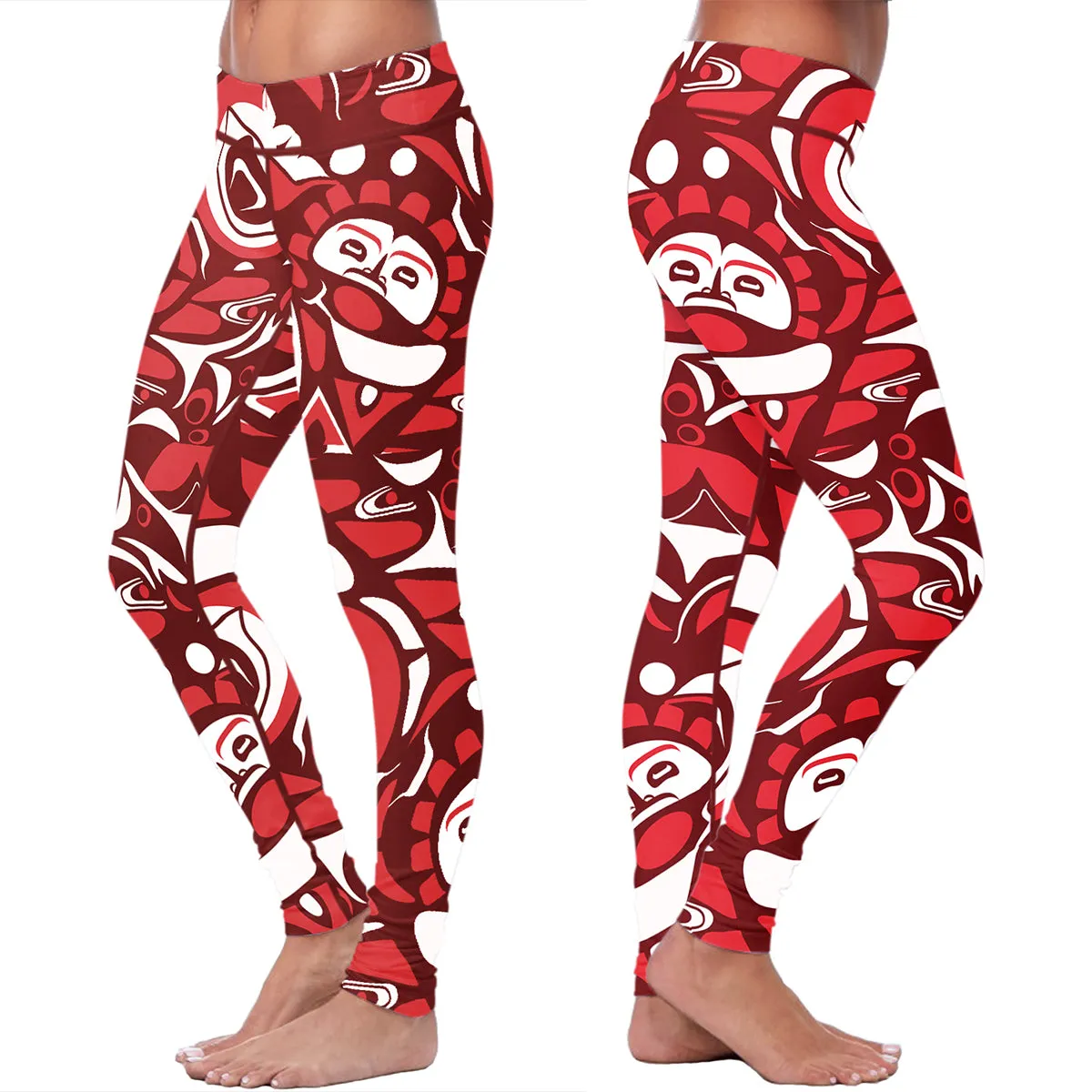 Native Pattern Red and White Leggings