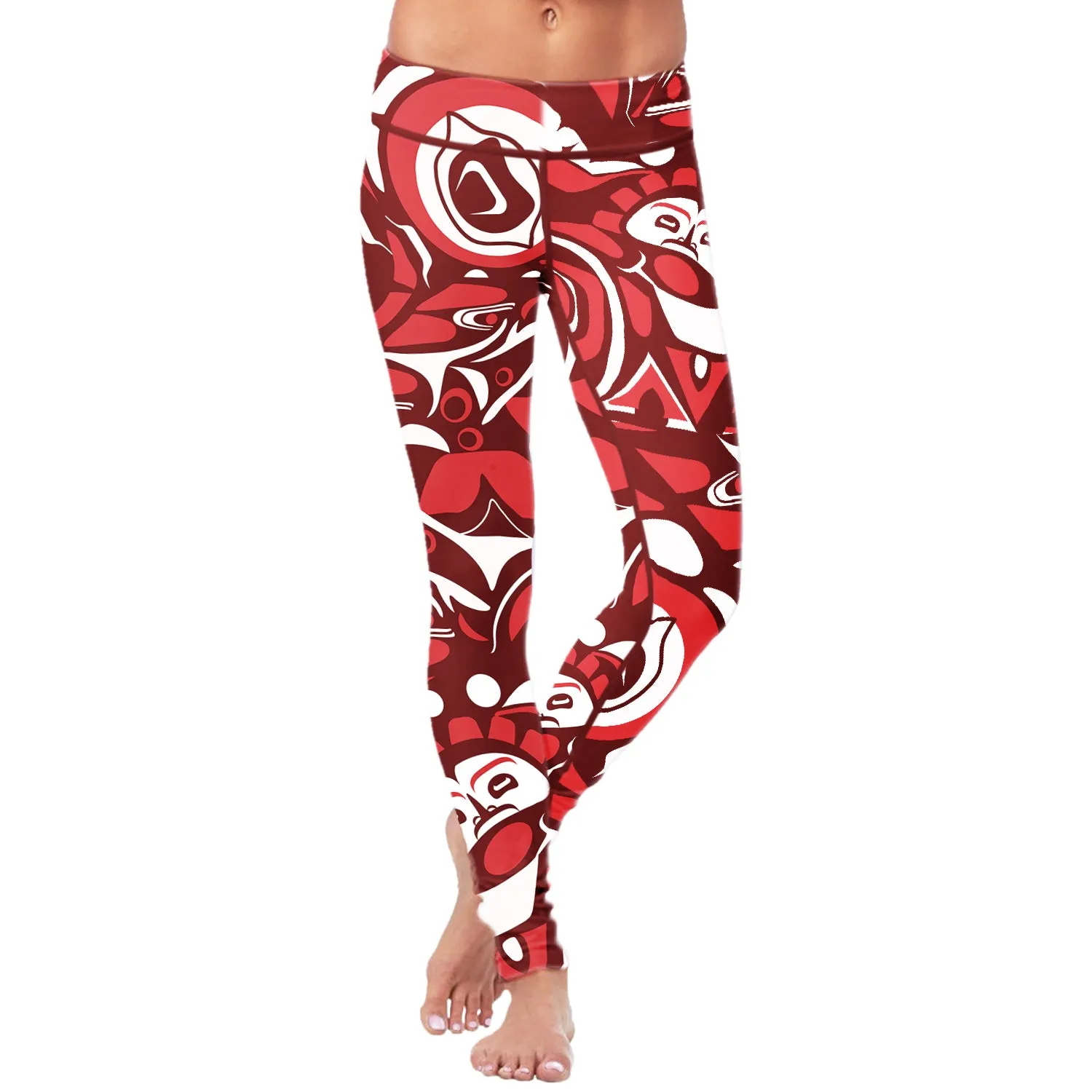 Native Pattern Red and White Leggings