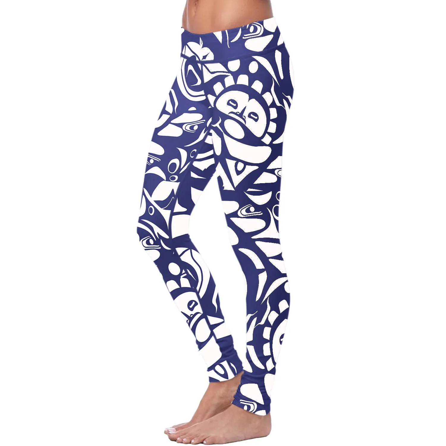 Native Pattern White and Blue Leggings