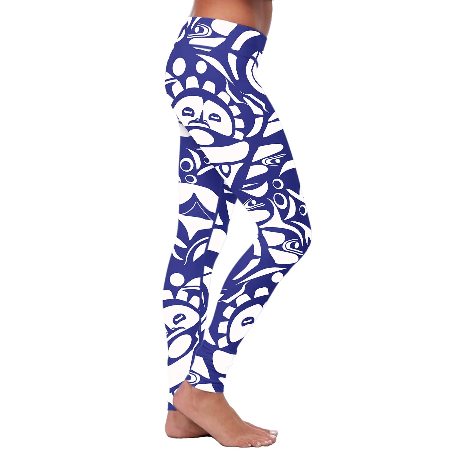 Native Pattern White and Blue Leggings