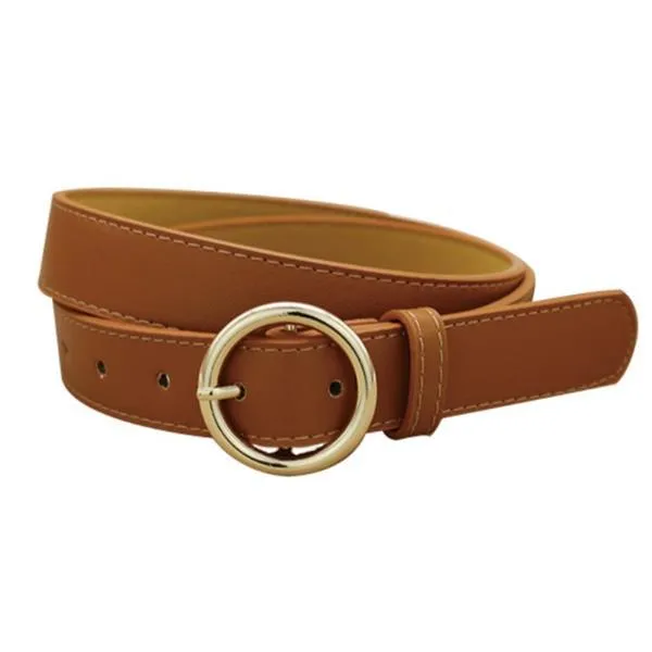 New Casual Female Circle Pin Belt With Gold Buckle For Students