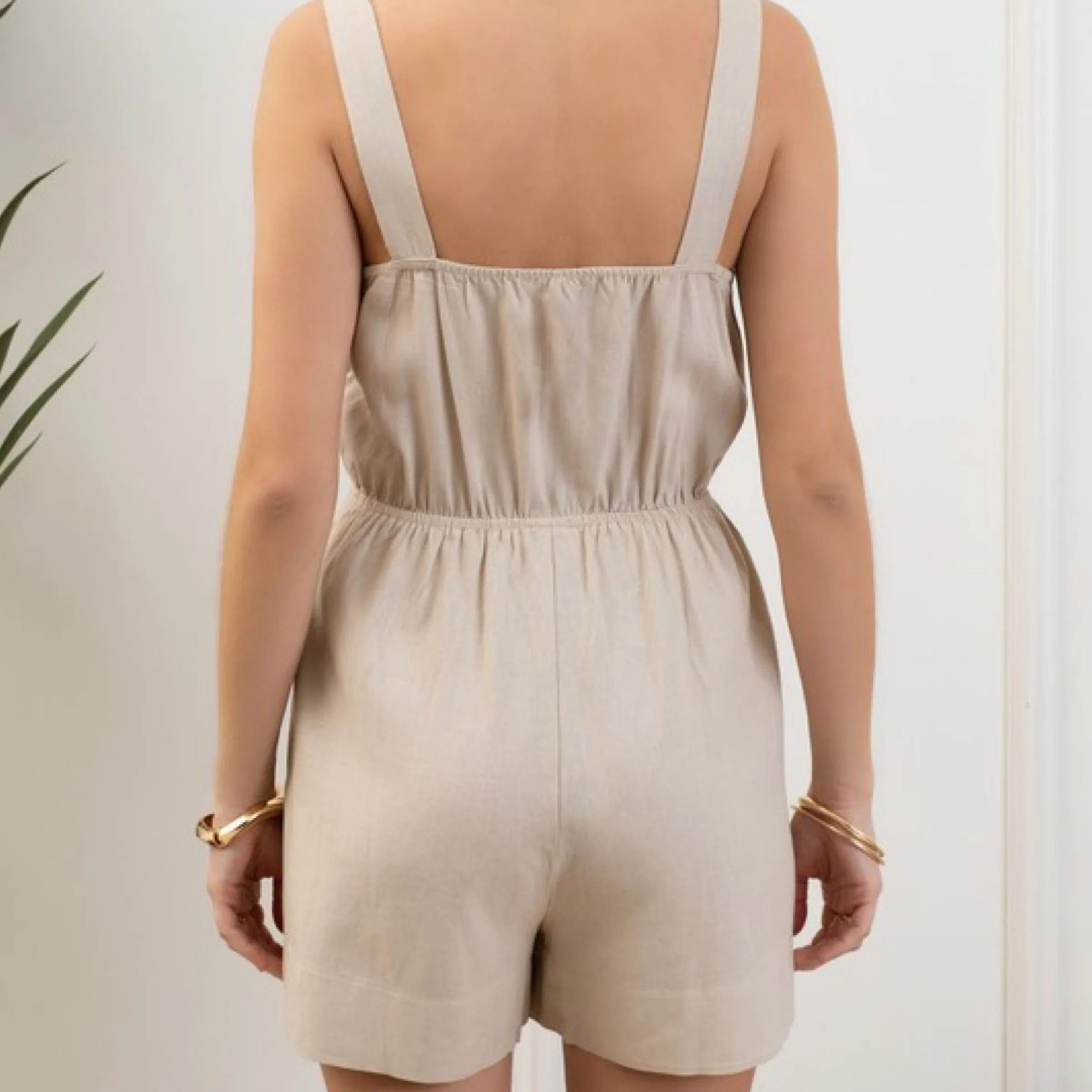 Next Move Button Down Romper Oatmeal