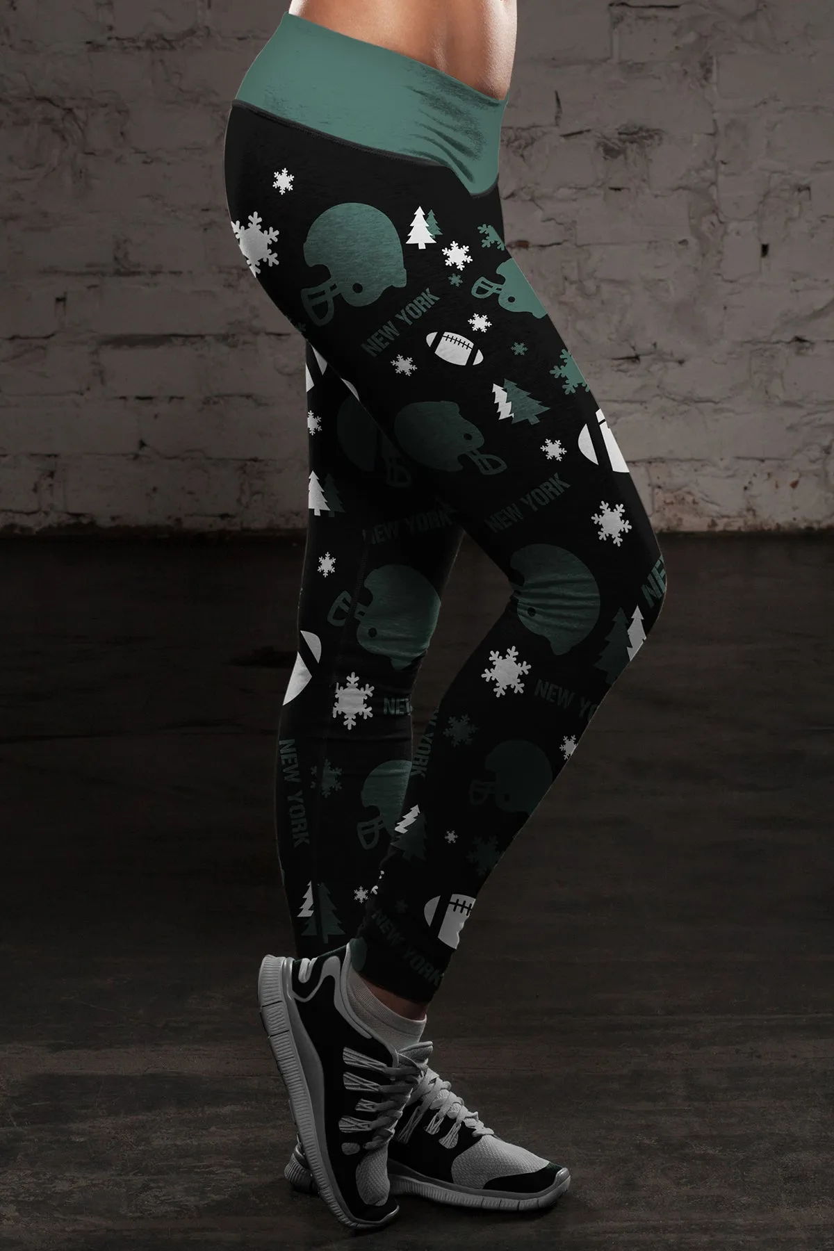 NY JET Christmas FB Leggings