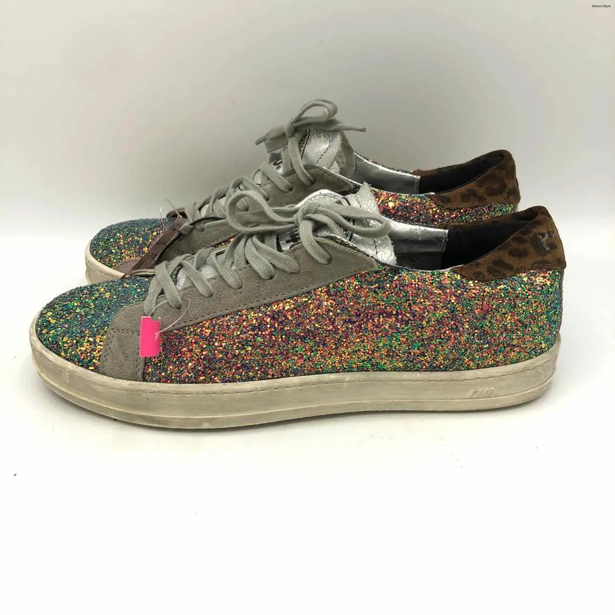 P448 Heather Gray Pink Multi Leather Glitter Sneaker Shoes