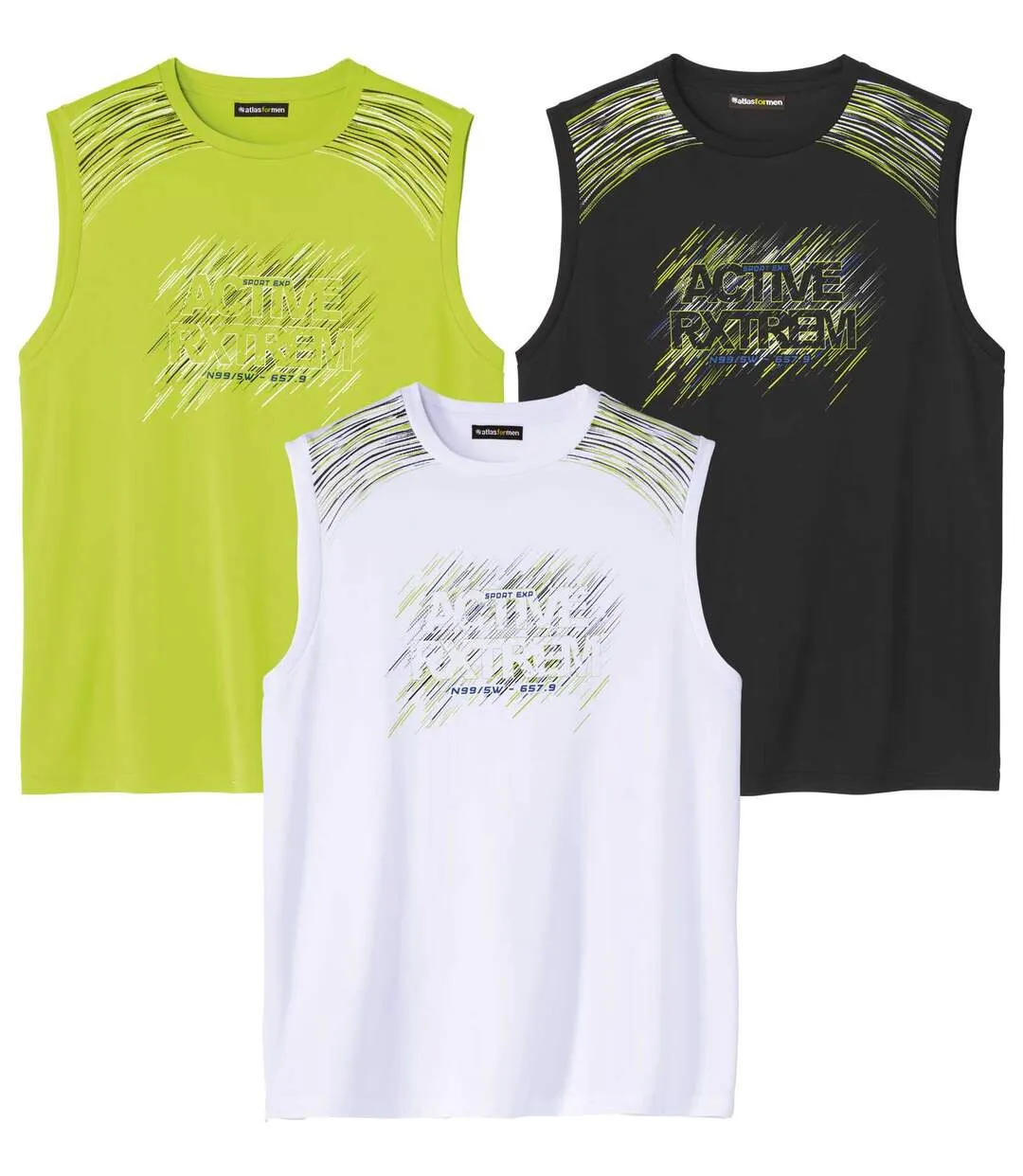 Pack of 3 Men's Jersey Vests - Green White Black 