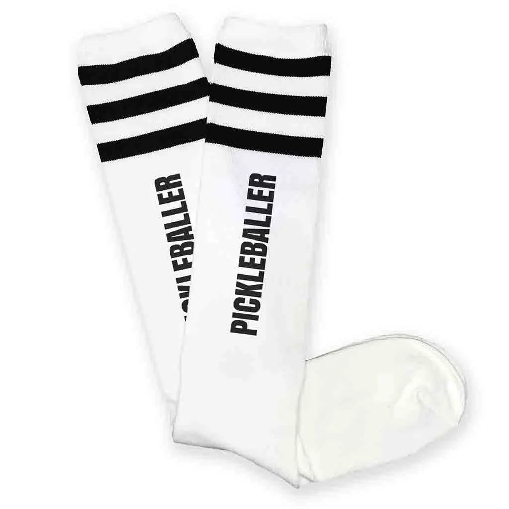 Pickleballer Cotton Knee High Socks with Stripes