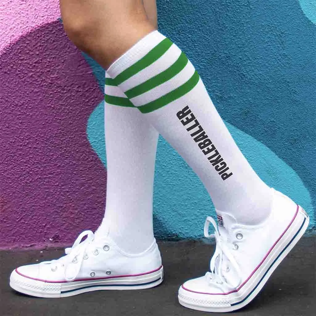 Pickleballer Cotton Knee High Socks with Stripes