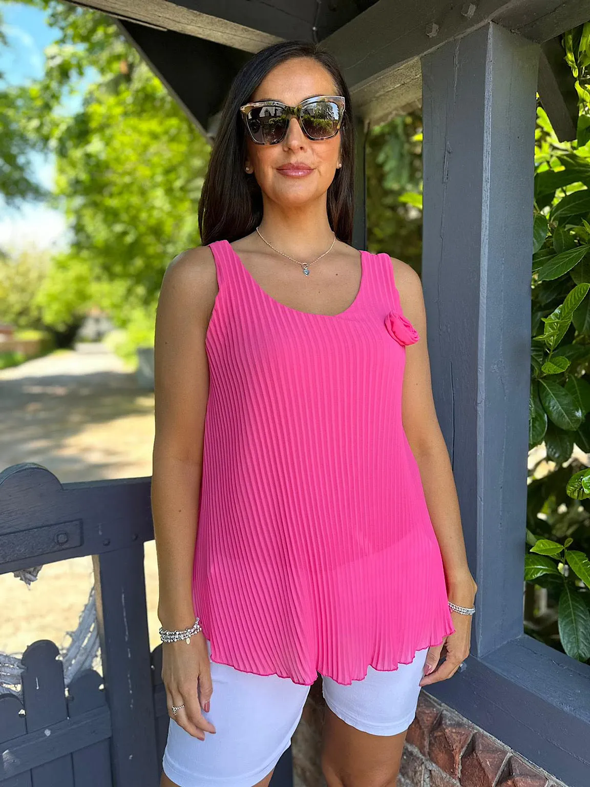 Pink Pleated Rose Vest Top Hazel