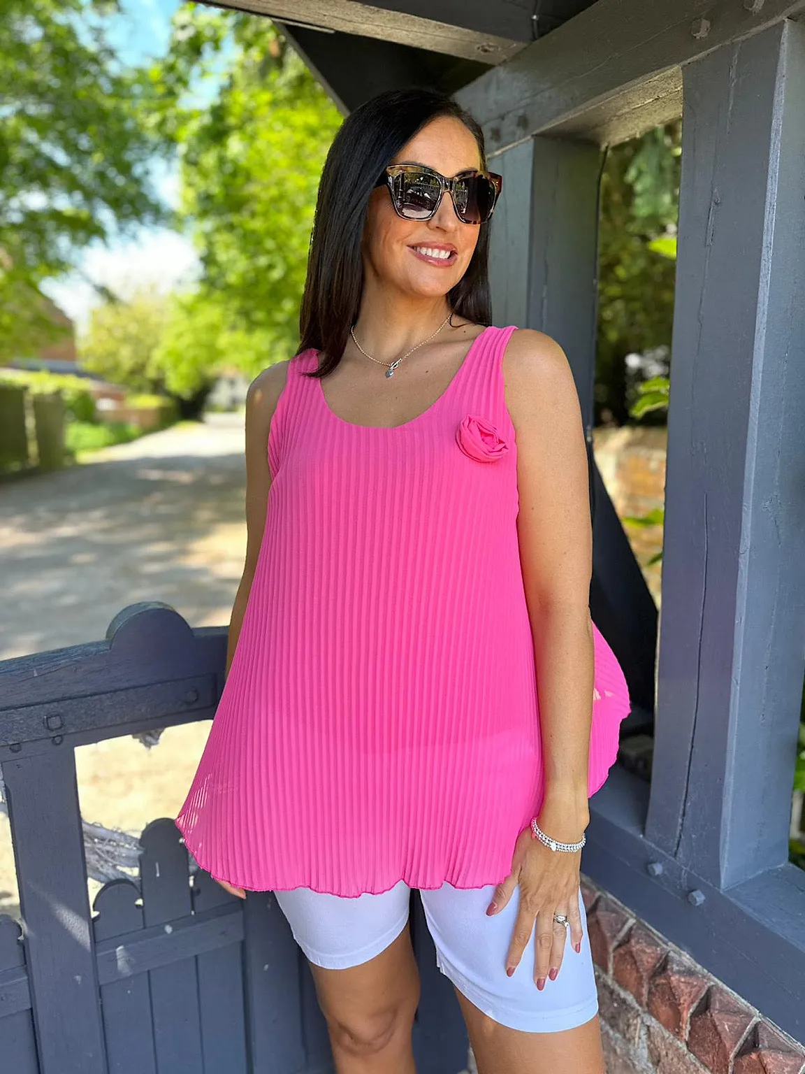 Pink Pleated Rose Vest Top Hazel