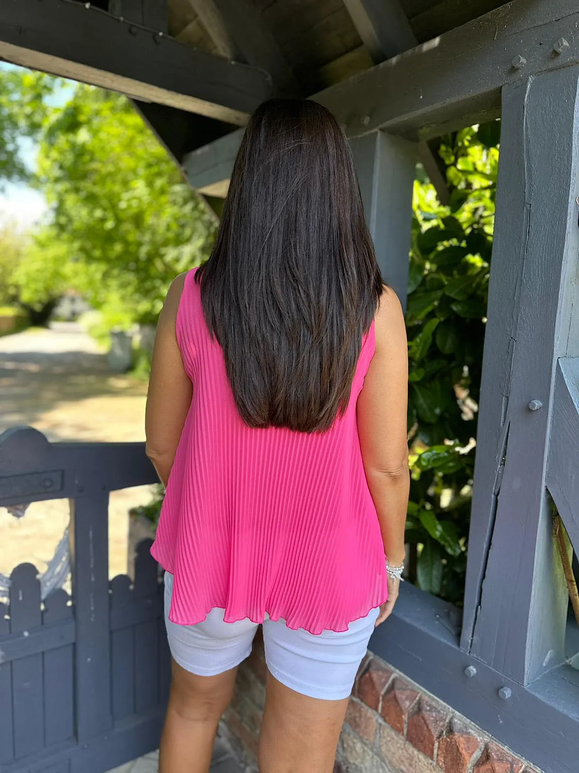 Pink Pleated Rose Vest Top Hazel