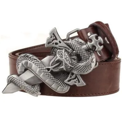 Punk Knife Snake Pattern Metal Buckle Synthetic Leather Belt for Men and Women