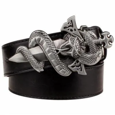 Punk Knife Snake Pattern Metal Buckle Synthetic Leather Belt for Men and Women