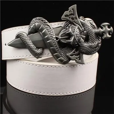 Punk Knife Snake Pattern Metal Buckle Synthetic Leather Belt for Men and Women