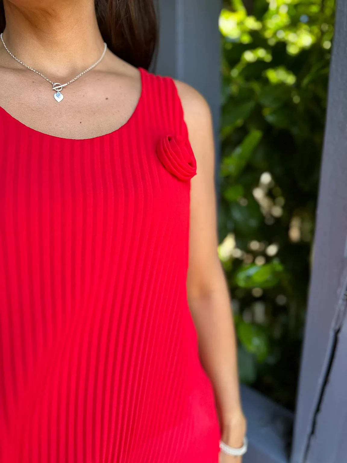 Red Pleated Rose Vest Top Hazel