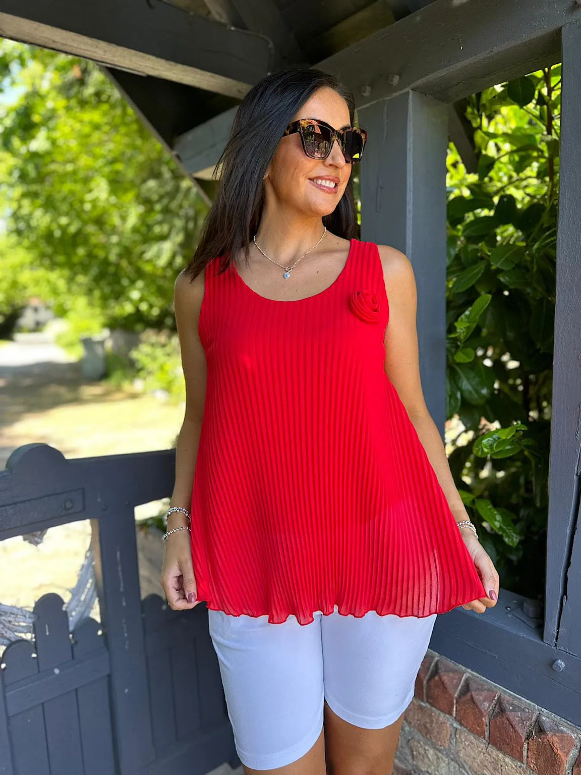 Red Pleated Rose Vest Top Hazel