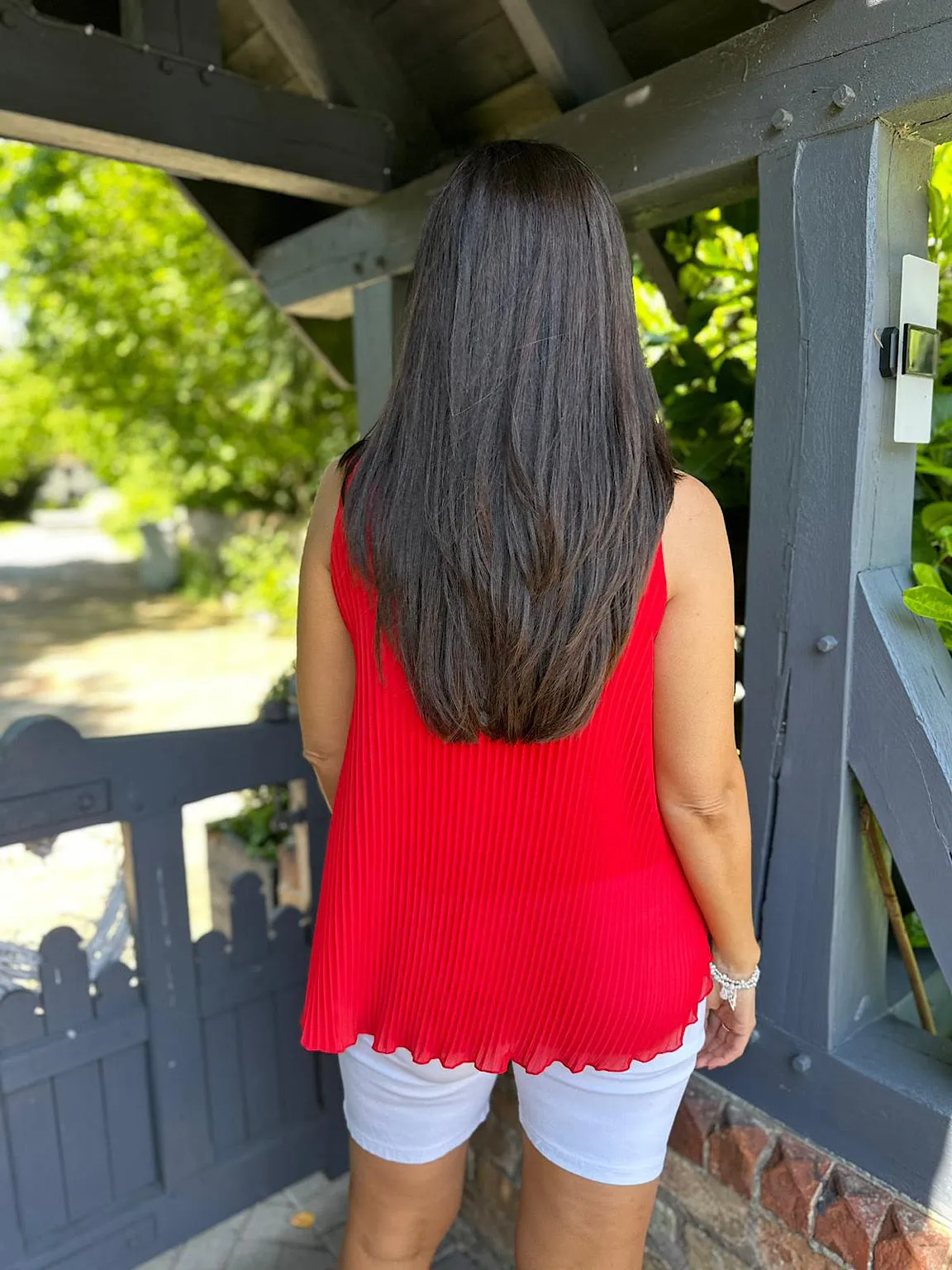 Red Pleated Rose Vest Top Hazel