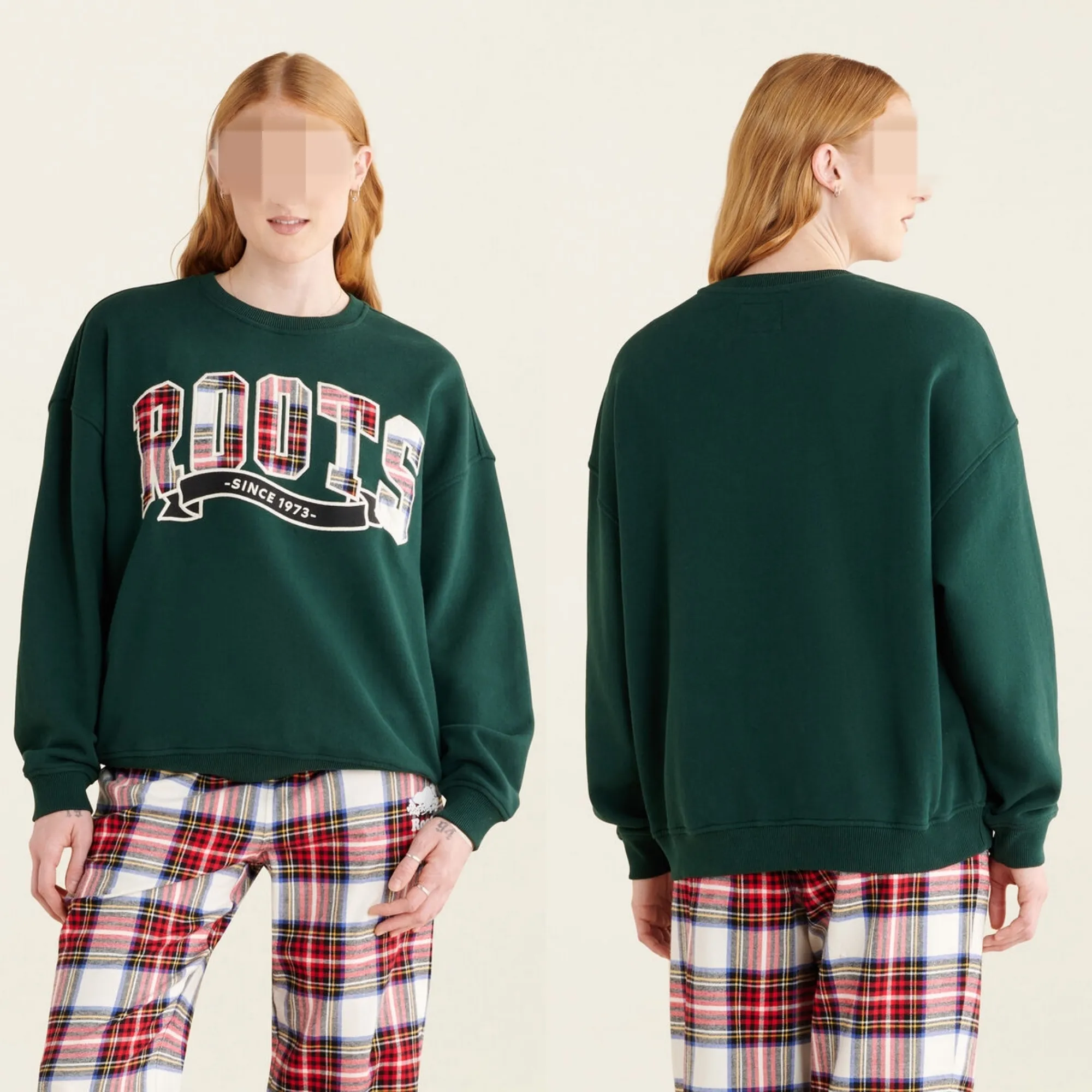 Roots  |Crew Neck Other Plaid Patterns Street Style Long Sleeves